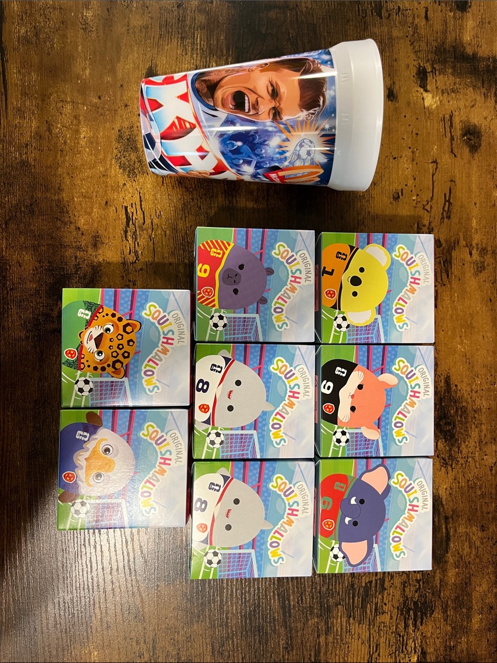 Lot of McDonald’s Squishmallows FIFA 2026 with one drinking cup of David Beckham